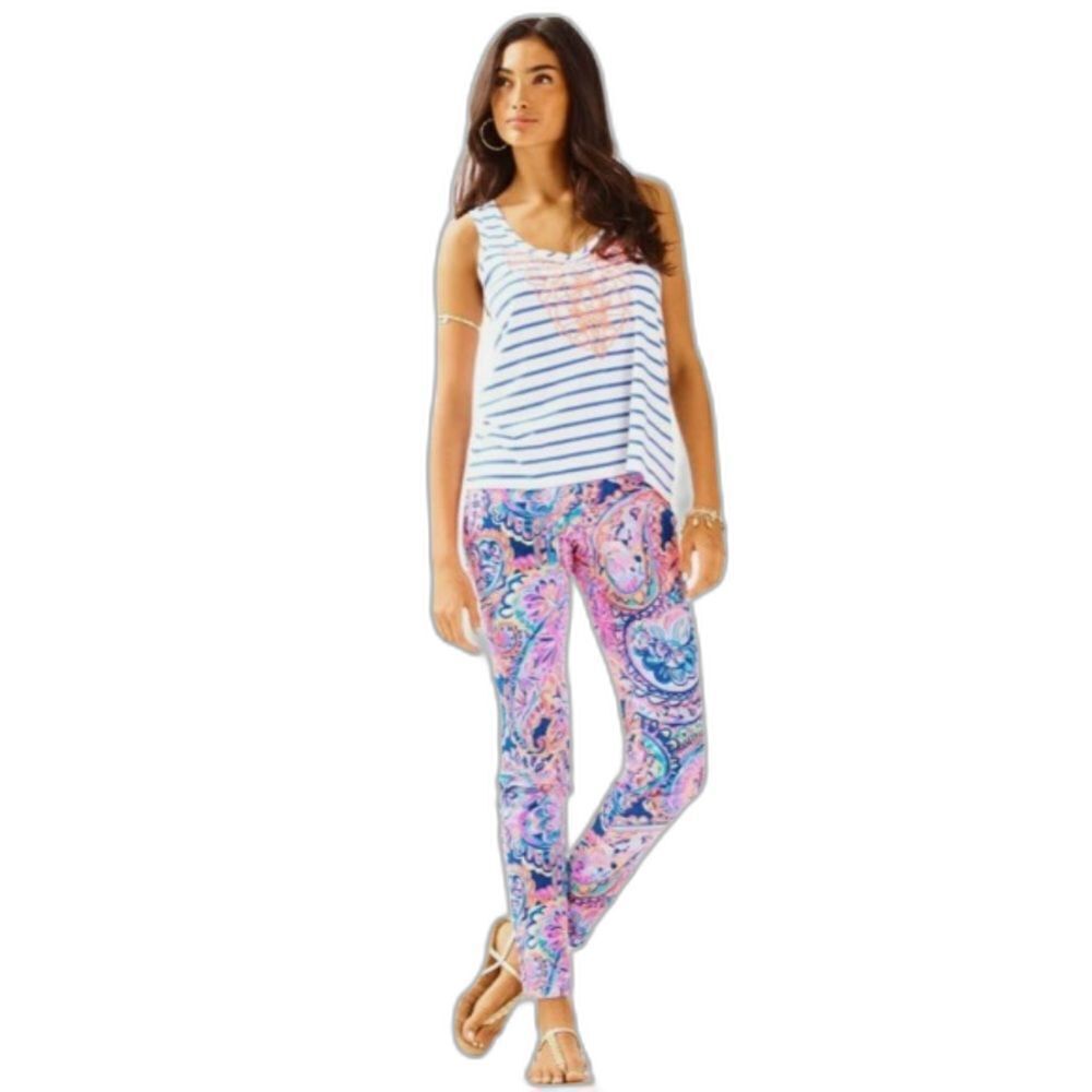Lilly Pulitzer Kelly Skinny Ankle Pants Size 8 Blue Current Drop Me A Line